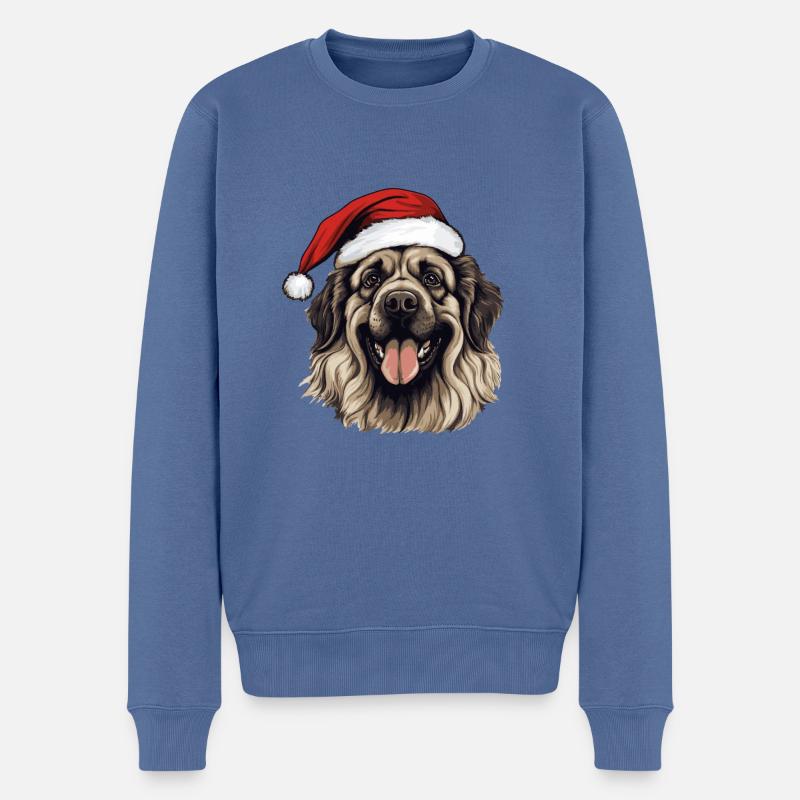 Leonberg Chien Tête de Noël - Pull Premium bio Homme - bleu pigeon