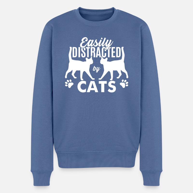 Facilement distrait par les chats - Pull Premium bio Homme - bleu pigeon