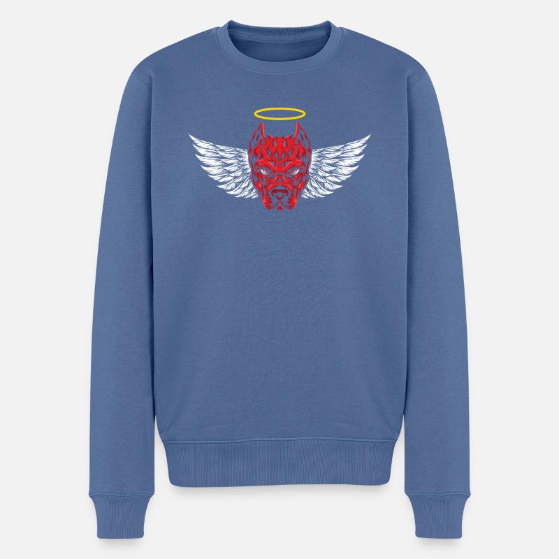 Angry Devil Pitbull Chien T-shirt - Pull Premium bio Homme - bleu pigeon
