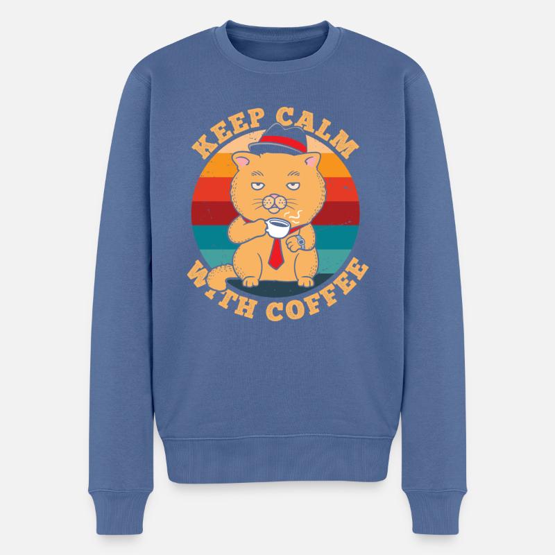 Bleib Ruhig Mit Kaffee Retro - Männer Premium Bio Pullover - Taubenblau