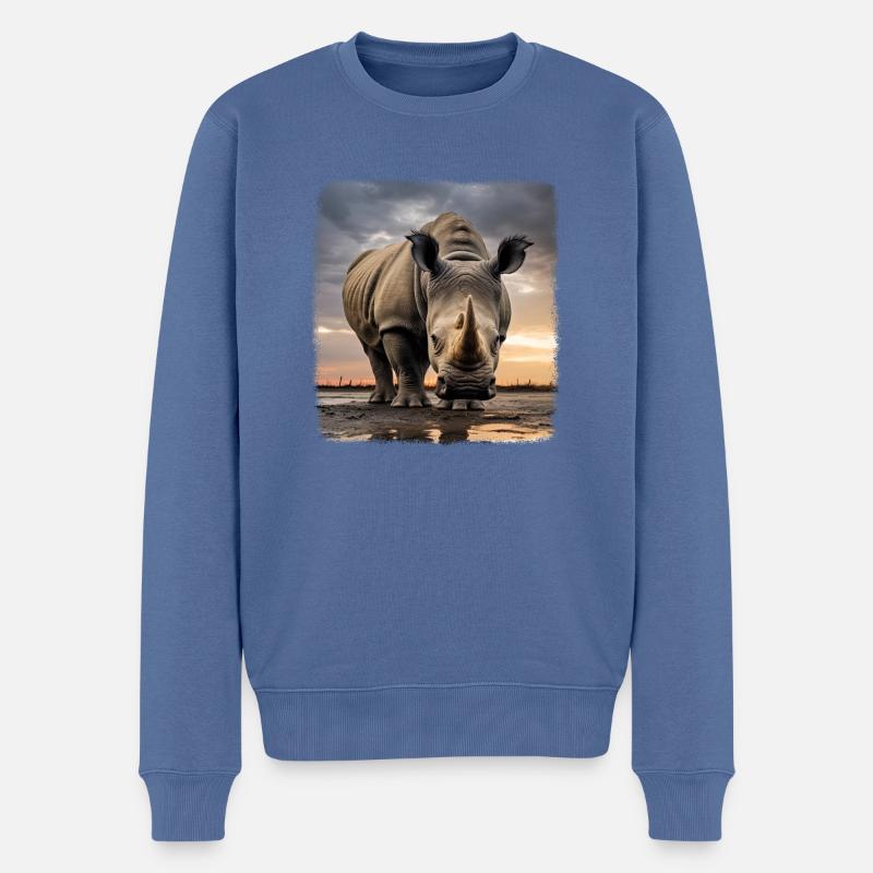 Nashörner realistic Nashorn - Männer Premium Bio Pullover - Taubenblau