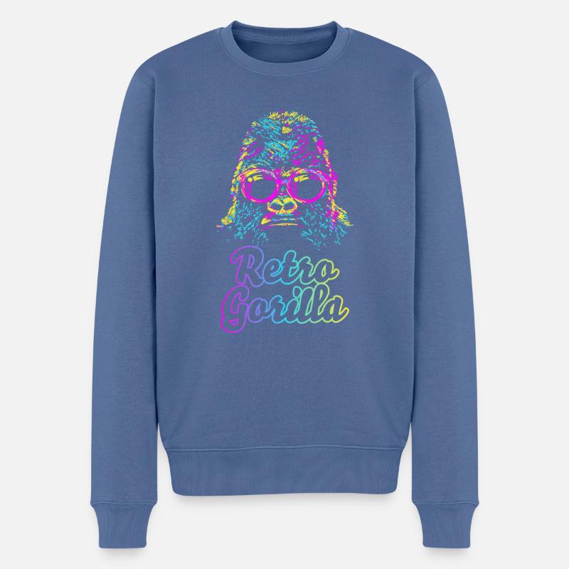 Retro Gorilla - Männer Premium Bio Pullover - Taubenblau