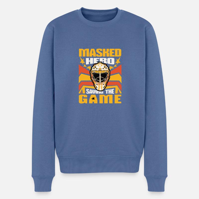 Maskierter Held Spielrettendes Eishockey - Männer Premium Bio Pullover - Taubenblau
