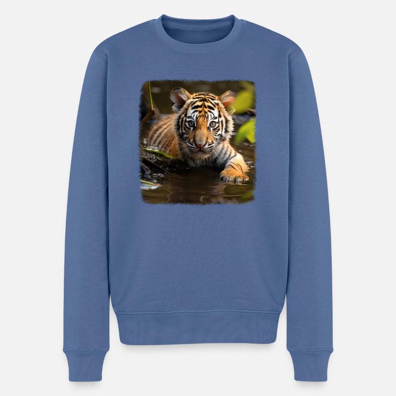 Tiger realistic Tigerbaby - Männer Premium Bio Pullover - Taubenblau