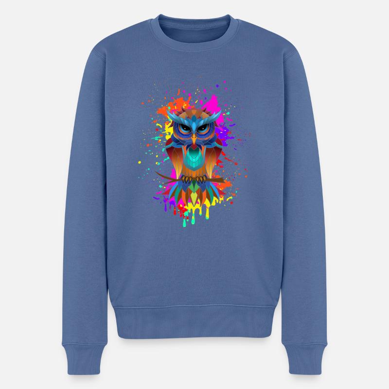 Mandala hibou - Pull Premium bio Homme - bleu pigeon