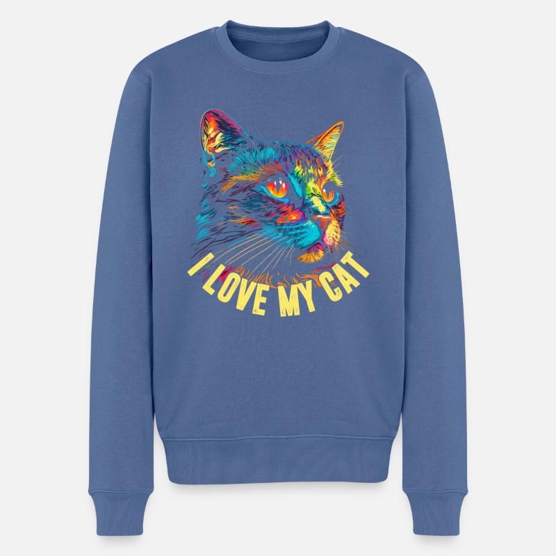 Ich liebe meine Katze - Männer Premium Bio Pullover - Taubenblau