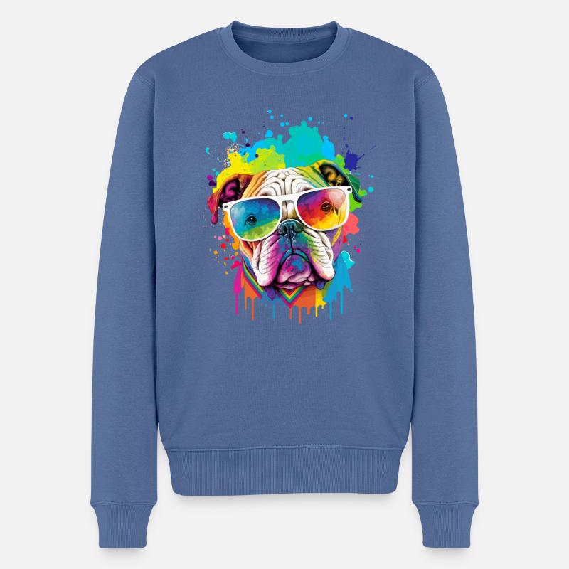 Farbenfroher Bulldoggenkopf - Männer Premium Bio Pullover - Taubenblau