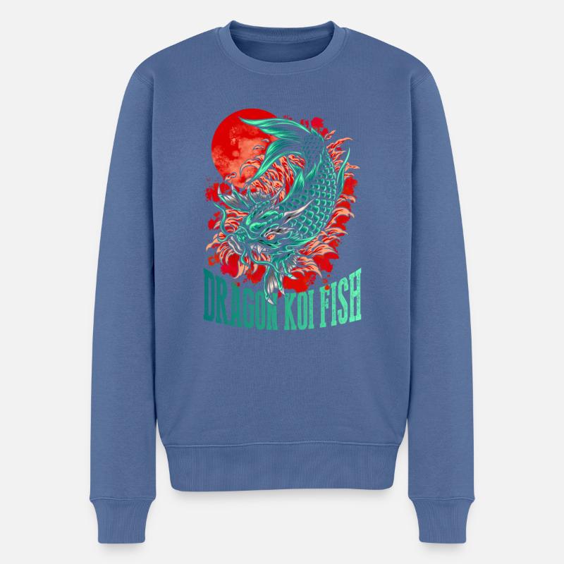 Poisson Koï Dragon - Pull Premium bio Homme - bleu pigeon