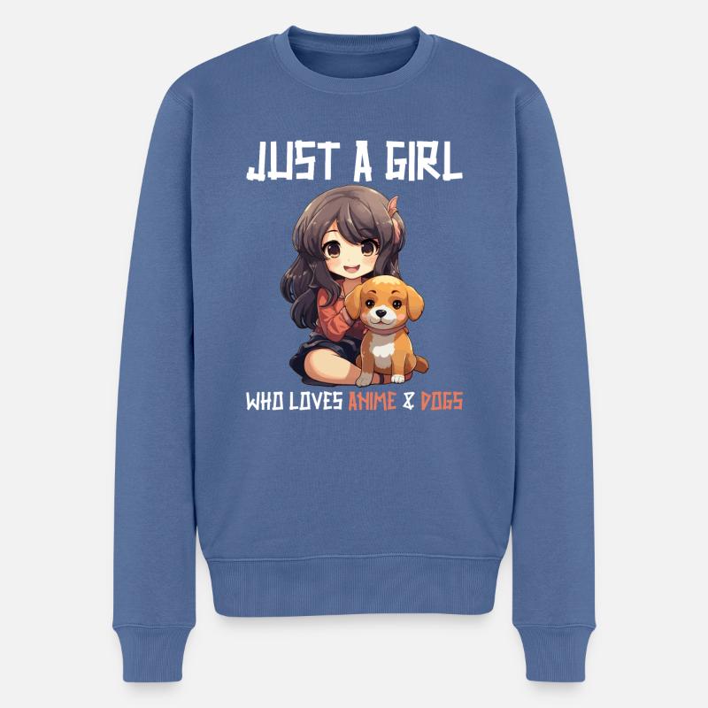 Kawaii Mädchen Anime Manga Mädchen und Hund - Männer Premium Bio Pullover - Taubenblau