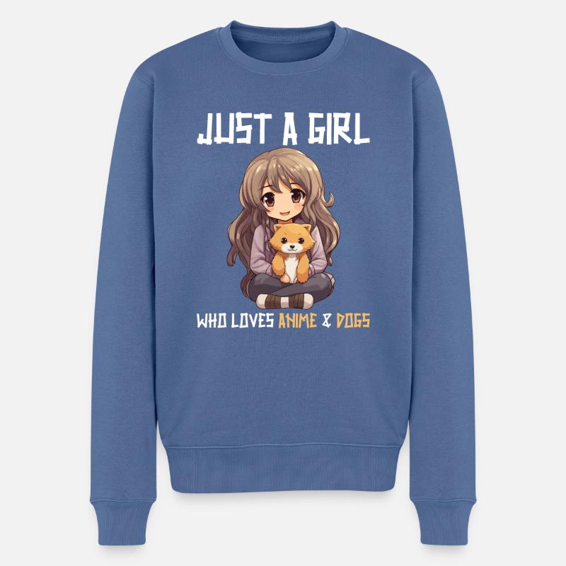 Kawaii Mädchen Anime Manga Mädchen und Hund - Männer Premium Bio Pullover - Taubenblau