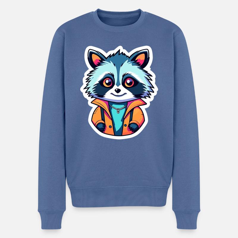 Waschbär Illustration - Männer Premium Bio Pullover - Taubenblau