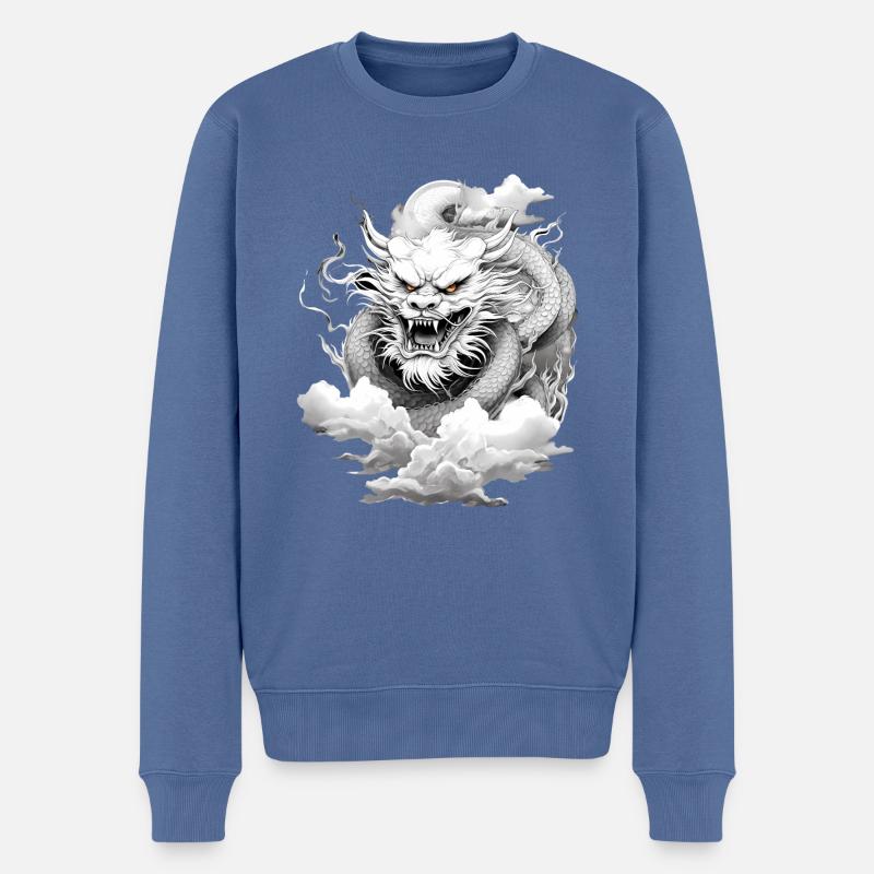 Année du Dragon 2024 - Pull Premium bio Homme - bleu pigeon