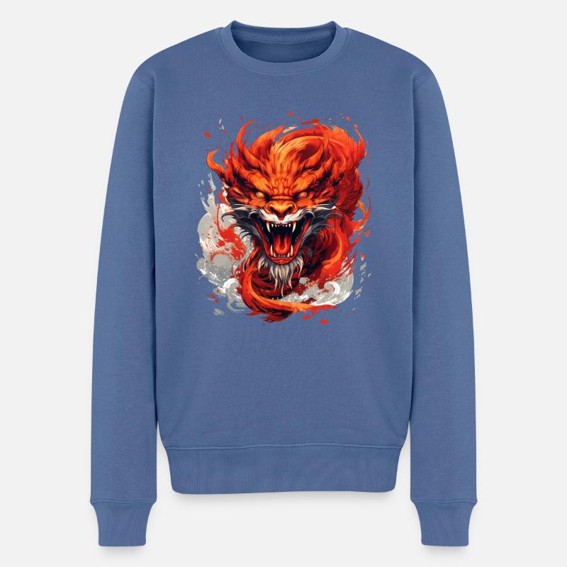 Dragon de feu 2024 - Pull Premium bio Homme - bleu pigeon