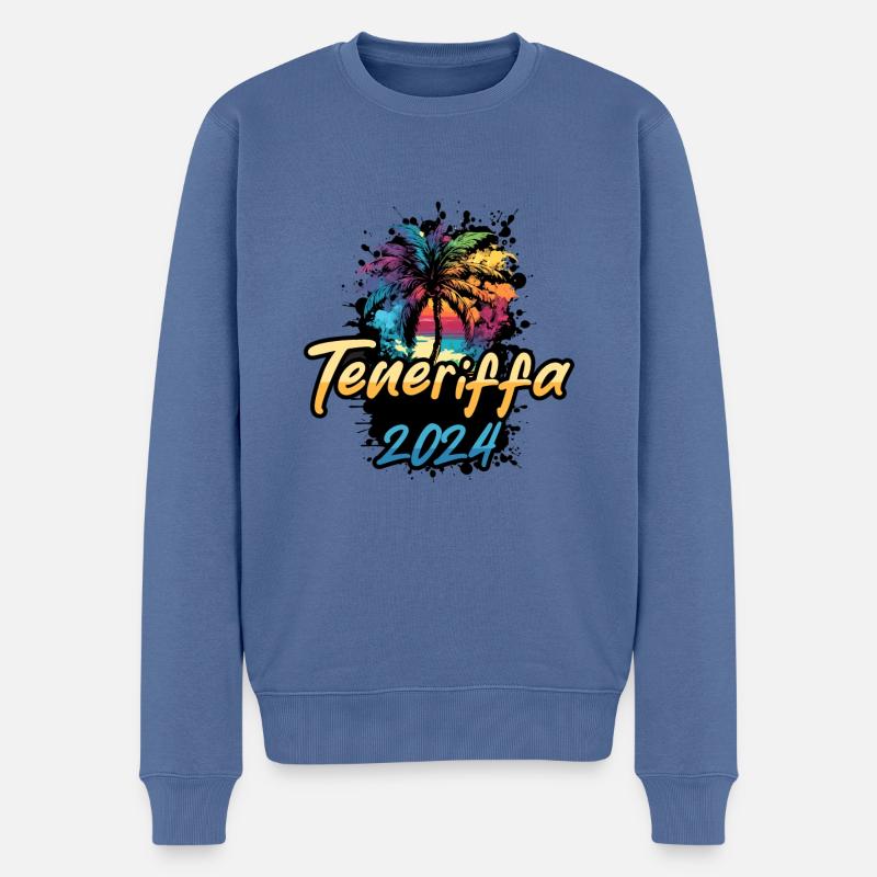 Teneriffa 2024 Palmen Bunt - Männer Premium Bio Pullover - Taubenblau