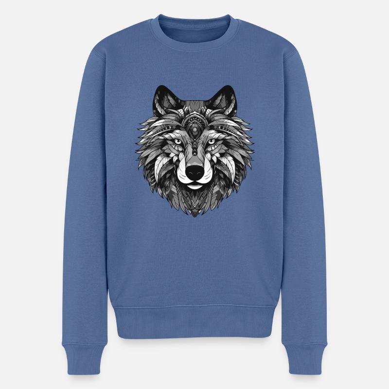 Wolf Porträt Kopf Tier - Männer Premium Bio Pullover - Taubenblau