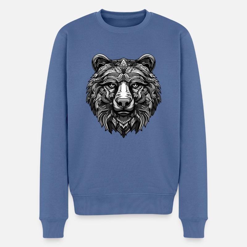 Bär Porträt Kopf Tier - Männer Premium Bio Pullover - Taubenblau