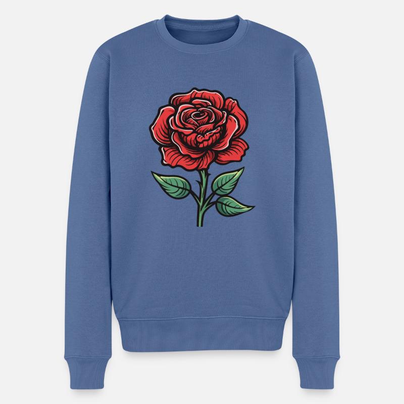 Rose Blume Liebe - Männer Premium Bio Pullover - Taubenblau