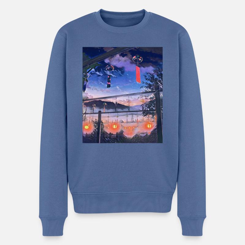 Die Berge Japans - Männer Premium Bio Pullover - Taubenblau