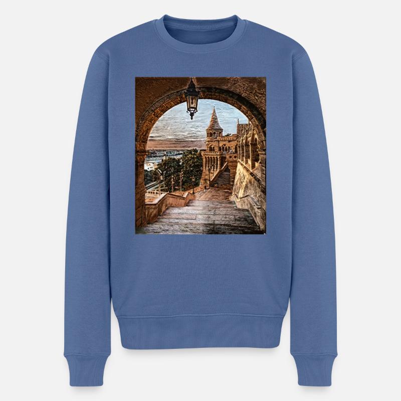 Fischerbastei, Budapest, Ungarn - Männer Premium Bio Pullover - Taubenblau