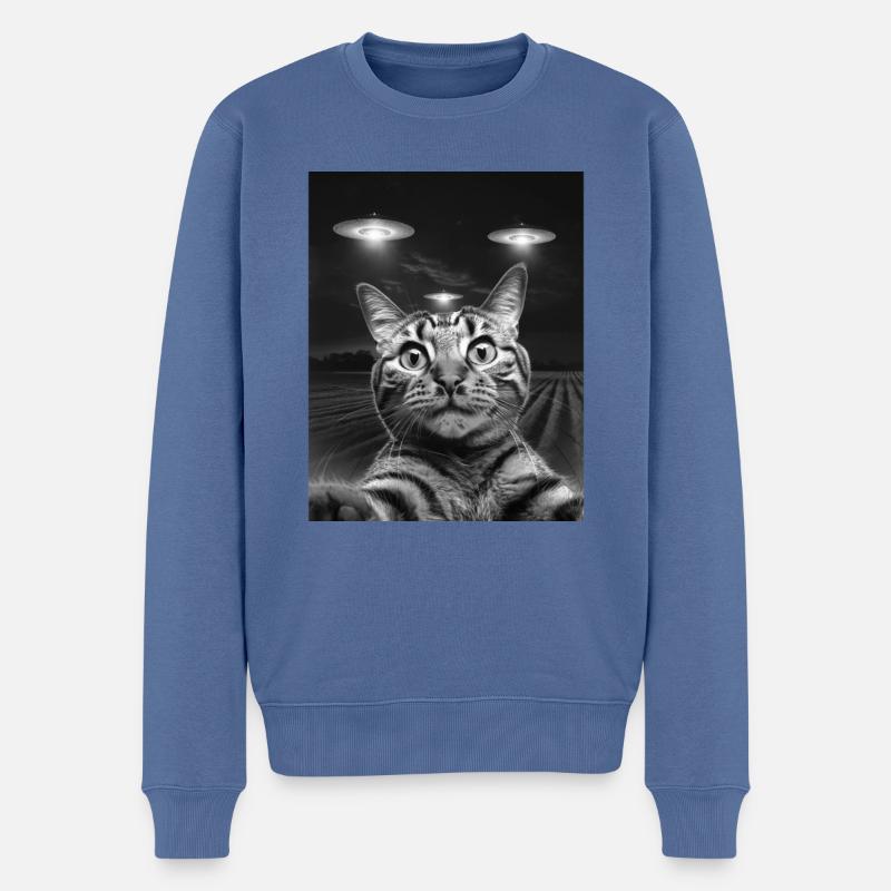 Selfie de chats drôles devant des OVNIS chat OVNI - Pull Premium bio Homme - bleu pigeon