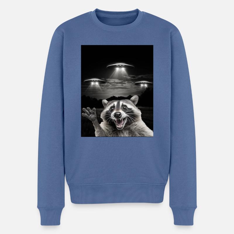 Lustiges Waschbären Selfie Vor UFOs Waschbär UFO - Männer Premium Bio Pullover - Taubenblau