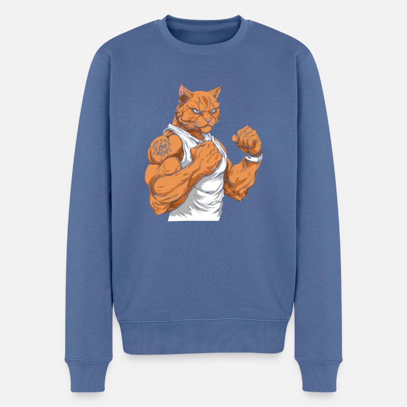 Katze I Love Mom - Männer Premium Bio Pullover - Taubenblau