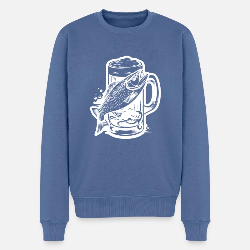 Bière Verre Pêche Pêcheur - Pull Premium bio Homme - bleu pigeon