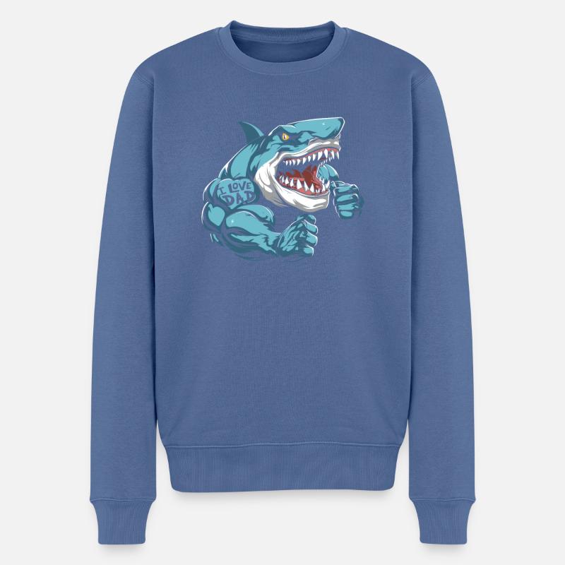 Requin biceps tatouage j’aime papa - Pull Premium bio Homme - bleu pigeon