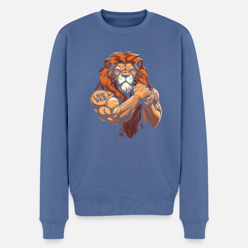 Lion biceps tatouage j’aime papa - Pull Premium bio Homme - bleu pigeon