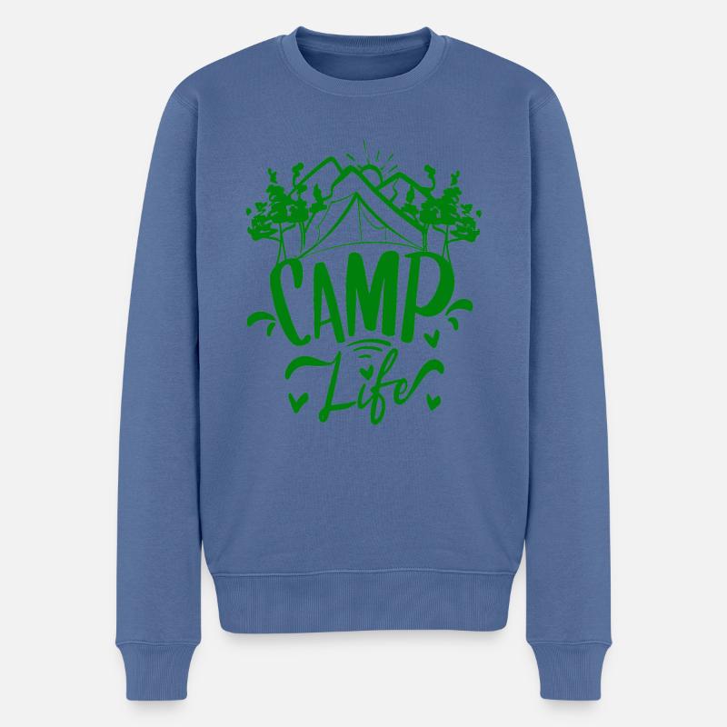 Das Leben im Camp - Männer Premium Bio Pullover - Taubenblau