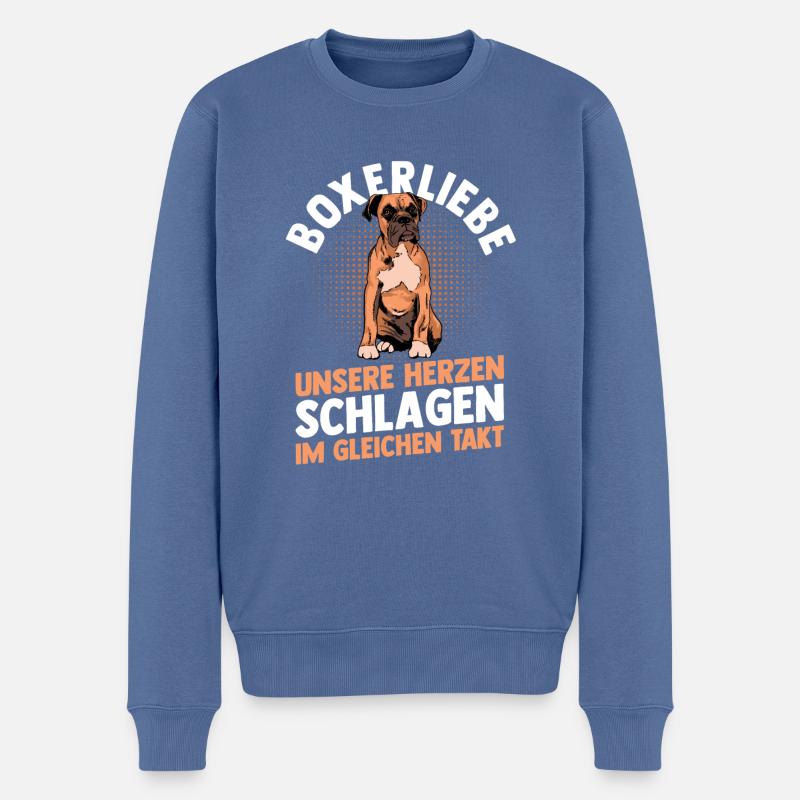 Chien Boxer allemand - Pull Premium bio Homme - bleu pigeon