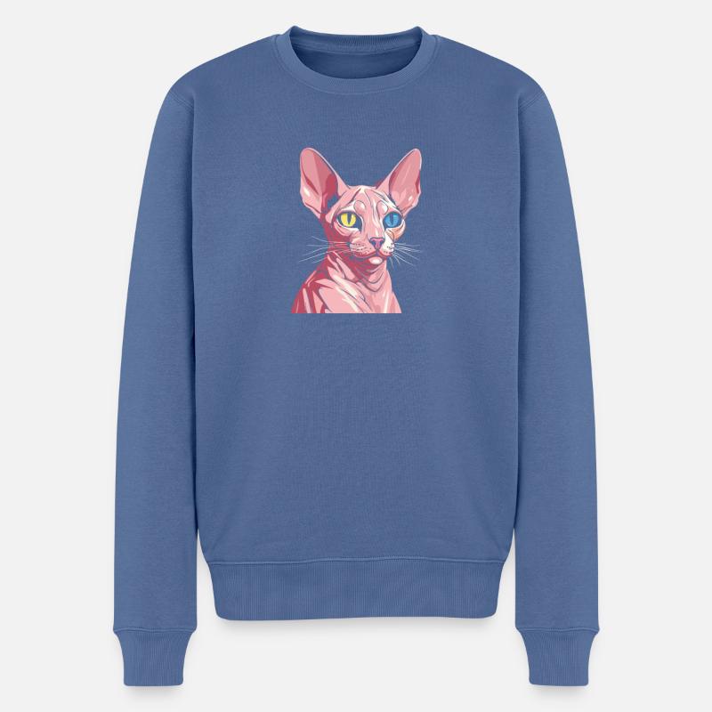 Chat Sphynx - Pull Premium bio Homme - bleu pigeon