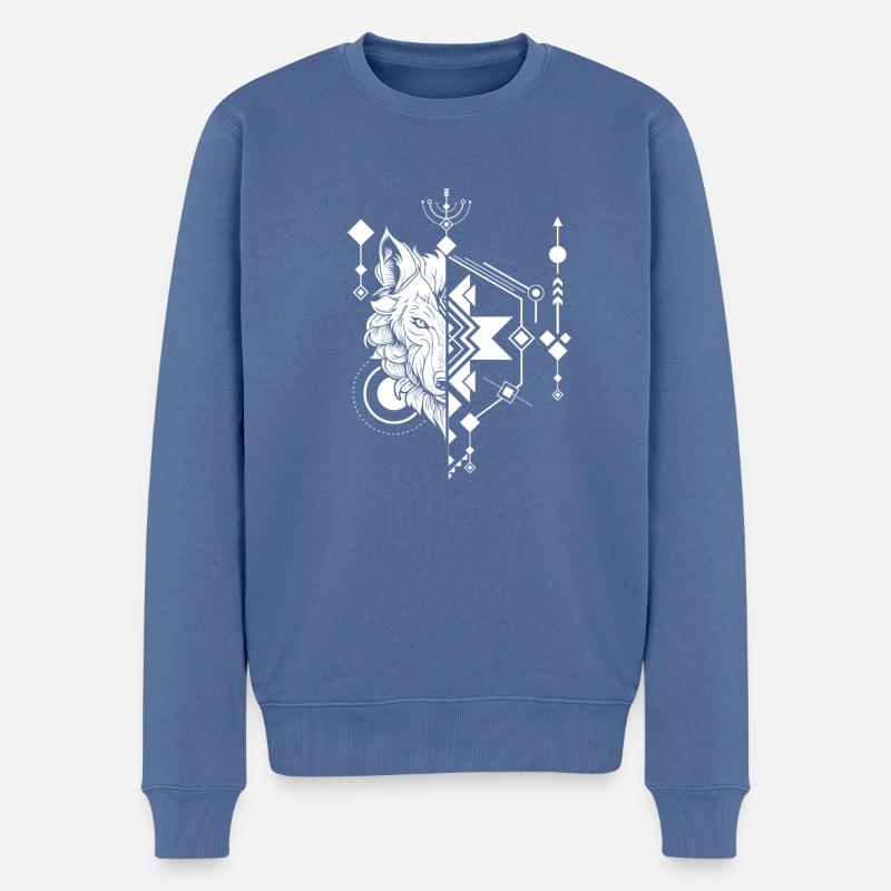 Loup Abstrait Polygone Géométrique Loup - Pull Premium bio Homme - bleu pigeon