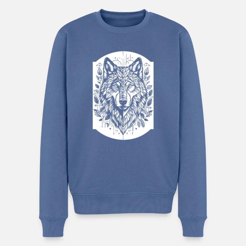 Wolf Geometrisch Polygon Wolf - Männer Premium Bio Pullover - Taubenblau