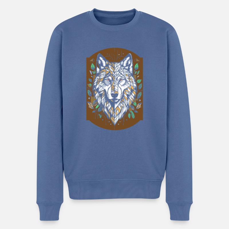 Wolf Geometrisch Polygon Wolf - Männer Premium Bio Pullover - Taubenblau