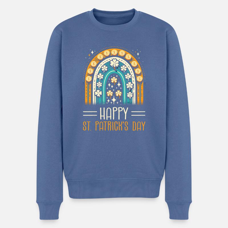 Joyeuse Saint-Patrick Shamrock - Pull Premium bio Homme - bleu pigeon