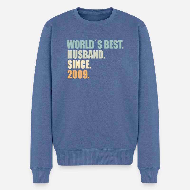 Bester Ehemann seit 2009 15.Hochzeitstag - Männer Premium Bio Pullover - Taubenblau