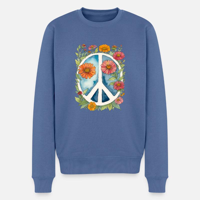 Frieden und Zinnien - Männer Premium Bio Pullover - Taubenblau