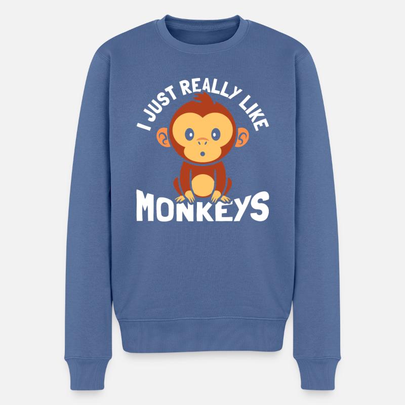 J’aime beaucoup les singes - Pull Premium bio Homme - bleu pigeon
