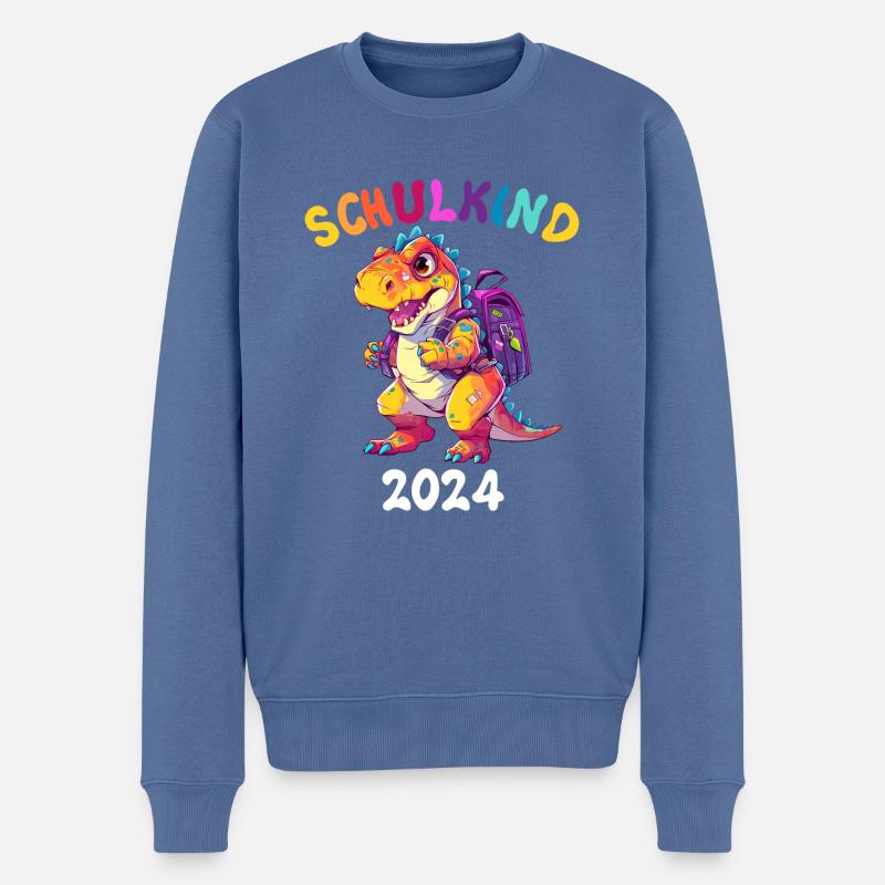 Einschulung Dinosaurier Dino TRex Schulkind 2024 - Männer Premium Bio Pullover - Taubenblau