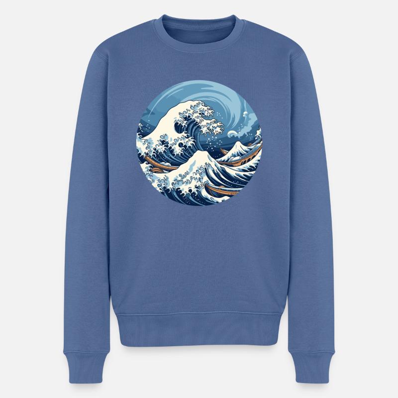 Große Welle The Great Wave Kanagawa - Männer Premium Bio Pullover - Taubenblau