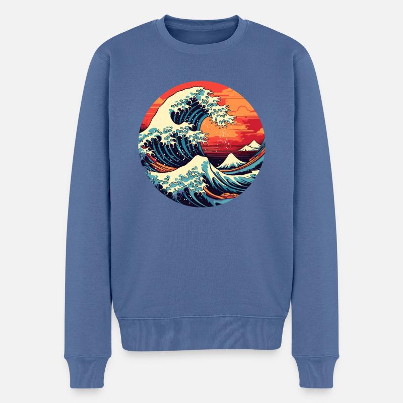 Große Welle The Great Wave Kanagawa - Männer Premium Bio Pullover - Taubenblau