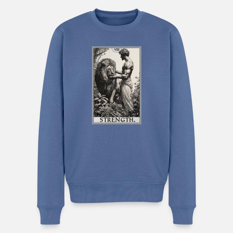 Tarotkarten Tarotkarte Strength Kraft - Männer Premium Bio Pullover - Taubenblau