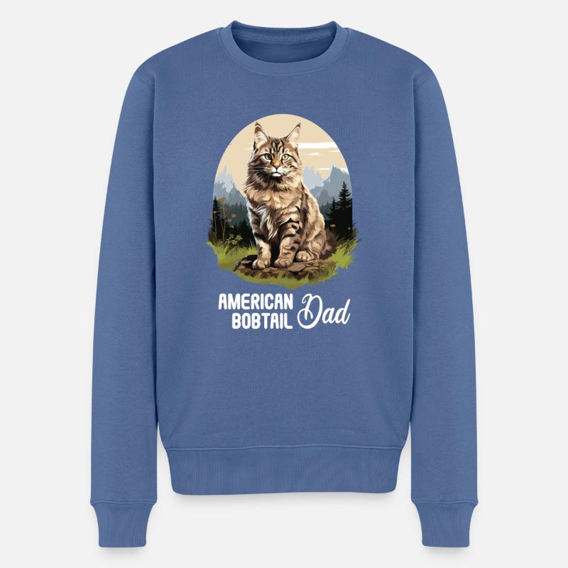 Chat Chats American Bobtail - Pull Premium bio Homme - bleu pigeon