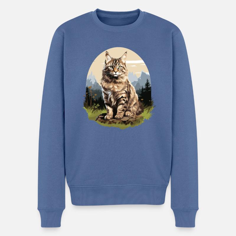 Cat Katzen American Bobtail - Männer Premium Bio Pullover - Taubenblau