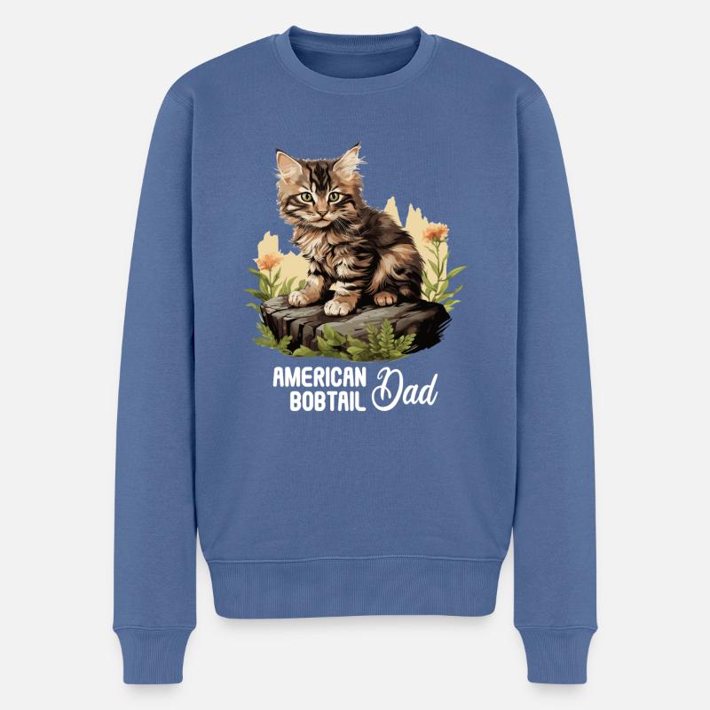 Chat Chats American Bobtail - Pull Premium bio Homme - bleu pigeon