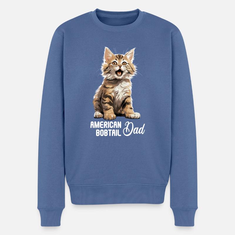 Chat Chats American Bobtail - Pull Premium bio Homme - bleu pigeon