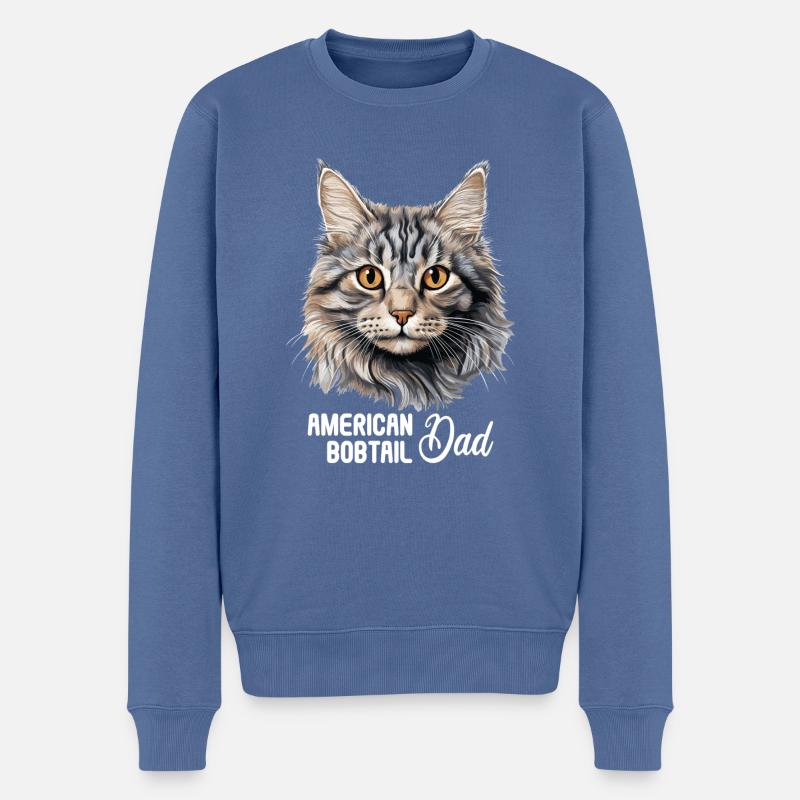 Chat Chats American Bobtail - Pull Premium bio Homme - bleu pigeon