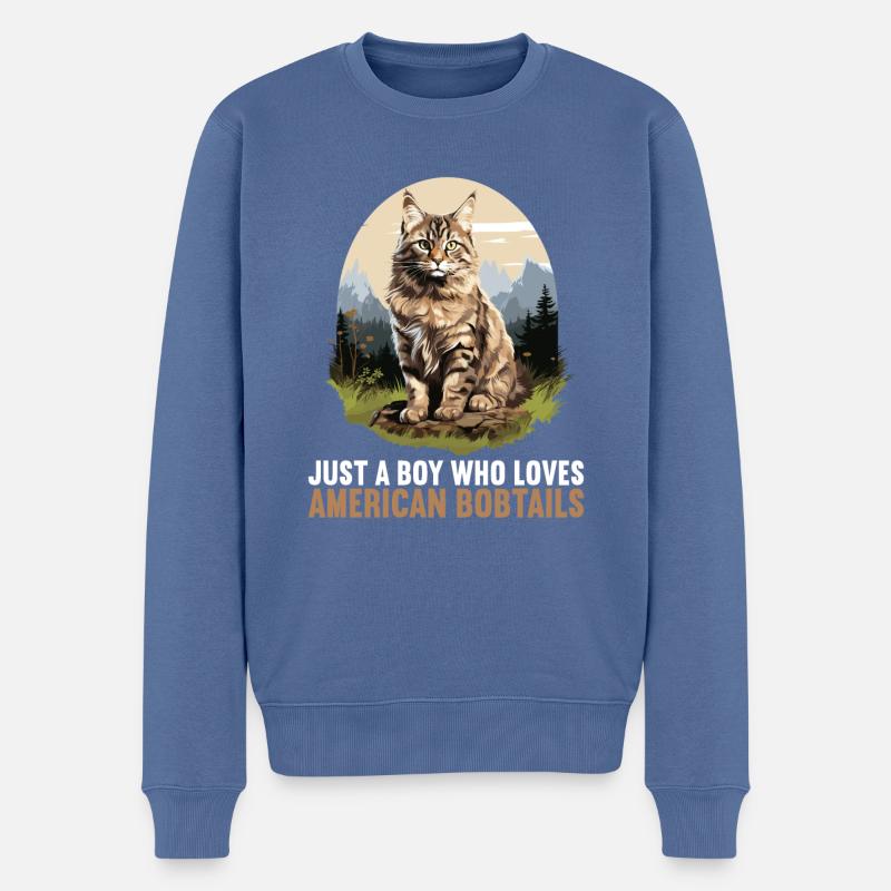 Chat Chats American Bobtail - Pull Premium bio Homme - bleu pigeon