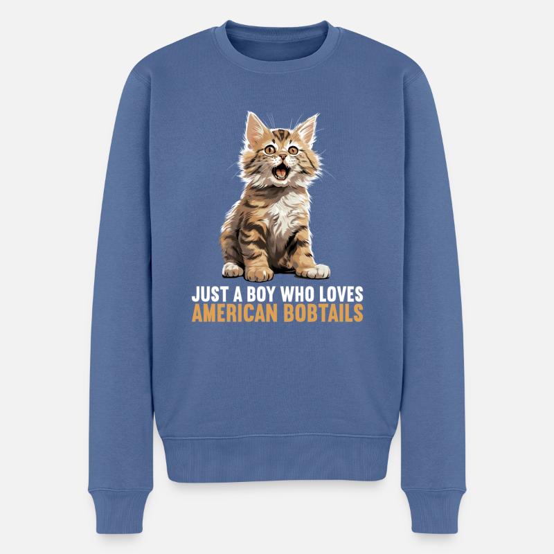 Chat Chats American Bobtail - Pull Premium bio Homme - bleu pigeon